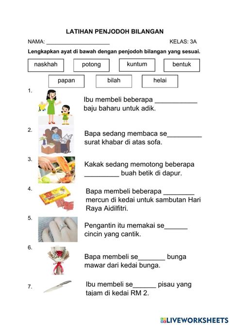 Latihan Penjodoh Bilangan Tahun Worksheet Microsoft Word