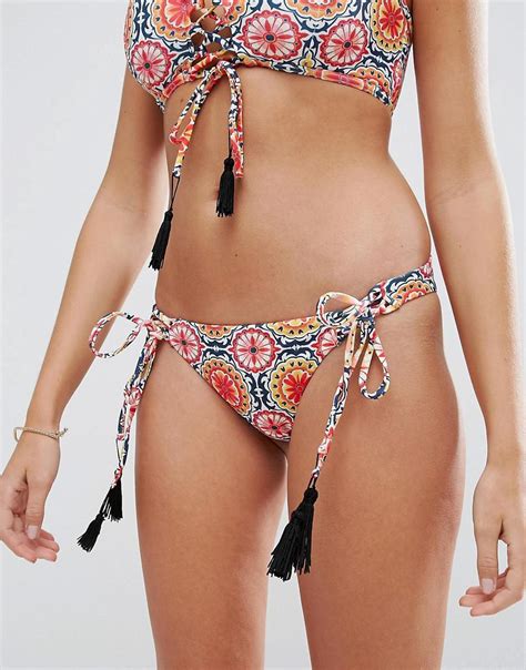 Asos Frida Circle Tile Print Tassel Lace Up Bikini Bottom Lyst