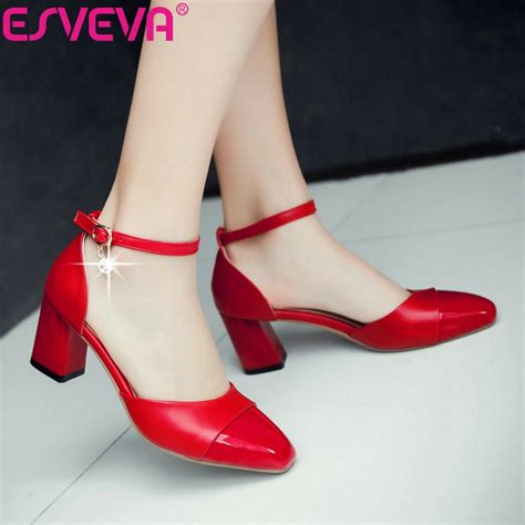 ESVEVA 2019 Women Sandals Summer PU Shoes Two Piece Square Toe Shoes