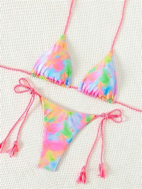 Shein X Hangout Fest Shein Swim Mod Costume Da Bagno Bikini Tie Dye A