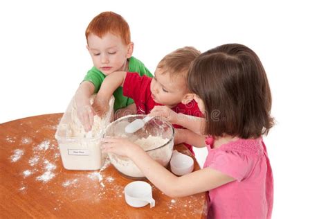 Preschooler Kids Making Mess In Kitchen Stock Image Image Of Bowl