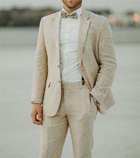 Buy Men Linen 2 Piece Suit Beige Beach Wedding Suit Linen Suit Online