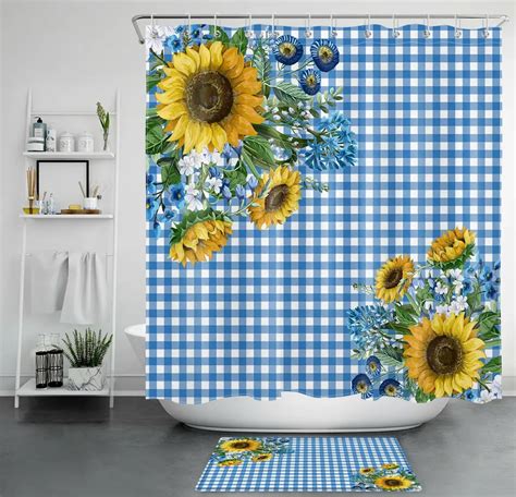 Water Resistant Sunflower Plaid Shower Curtain Walmart