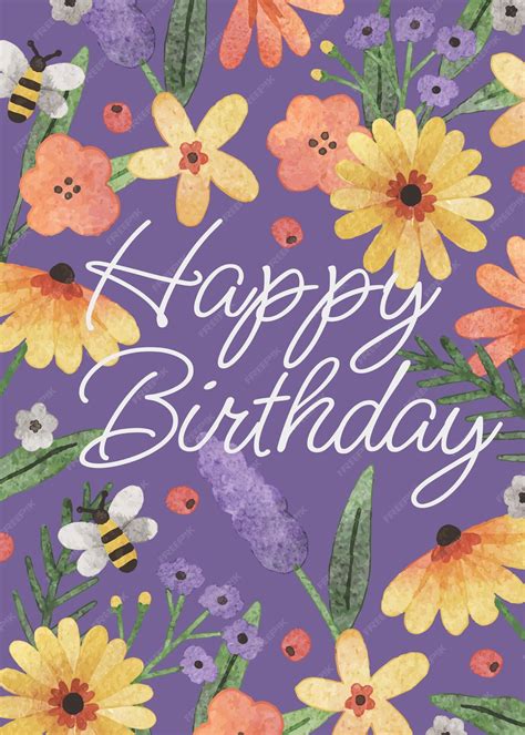 Premium Vector Hand Drawn Colorful Watercolour Floral Happy Birthday