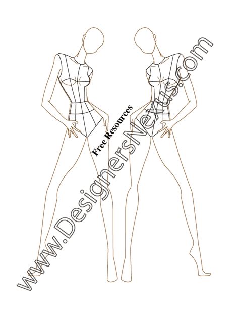 Three Quarter Pose V47 Fashion Croqui Figure Template Designers