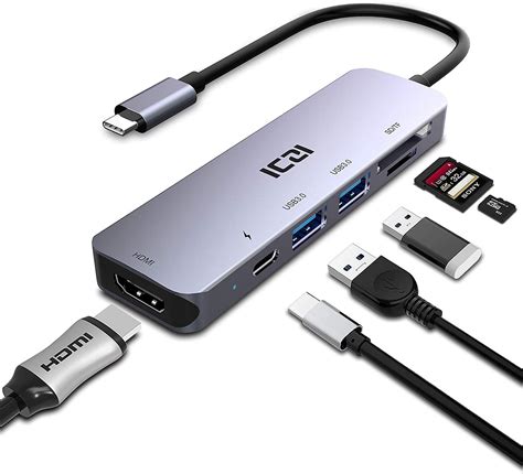 ICZI Hub USB C Thunderbolt 3 6 En 1 De Aluminio Adaptador USB Tipo C A