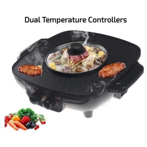 2 In 1 Electric BBQ Pan Grill Hotpot Steamboat 2 Temperature