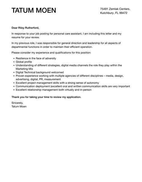 Personal Care Assistant Cover Letter Velvet Jobs