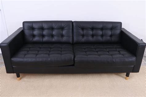 IKEA MORABO Black Tufted Leather Studio Sofa | EBTH