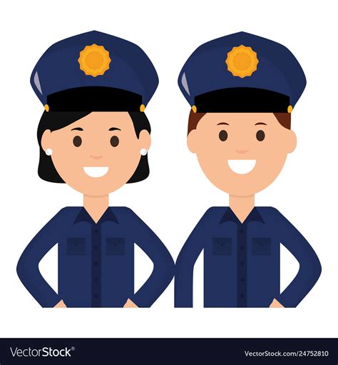 Couple Police Officers Avatars Characters Vector Image