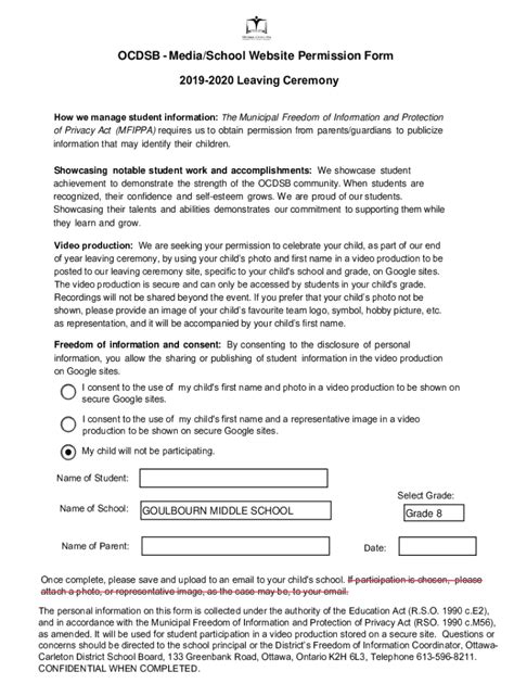 Fillable Online Ocdsb Media School Website Permission Form Fax Email