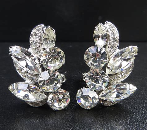 Vintage S Signed Eisenberg Ice Rhinestone Clip Earrings