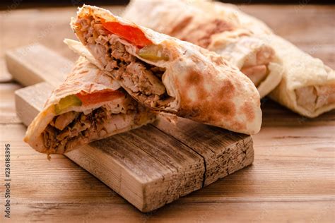 Doner Kebab Gyros Shawarma Beef Roll In Pitta Bread Wrap Sandwich On