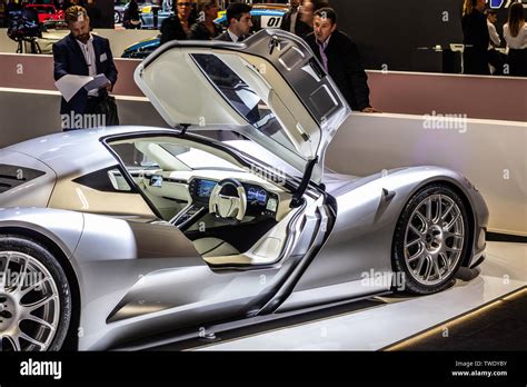 Paris, France, October 02, 2018: Aspark Owl at Mondial Paris Motor Show, all-electric battery ...