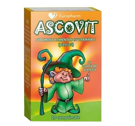 Ascovit Cu Vitamina C Aroma De Piersica 20 Comprimate Omega Pharm