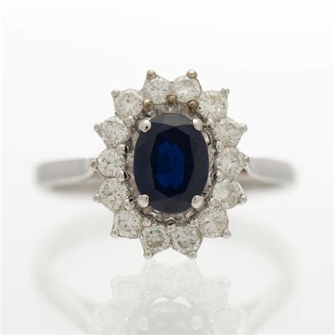 RING Fasettslipad Safir Briljantslipade Diamanter 14K Vitguld