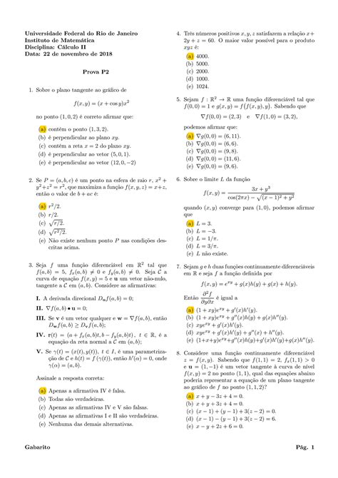 Prova 2018 questões e respostas Universidade Federal do Rio de