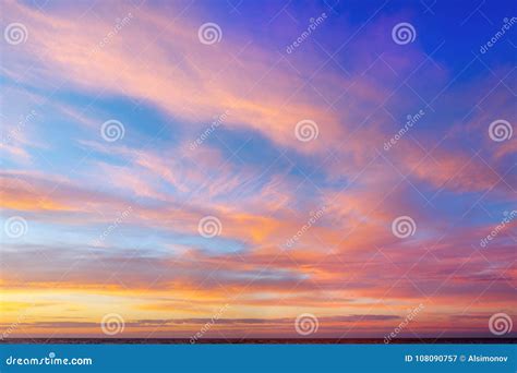 Beautiful Evening Sky With Pink Clouds Sunset Over The Sea Stock Image