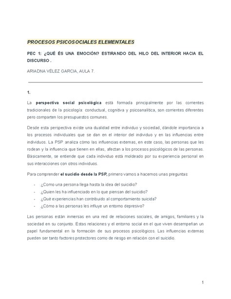 Procesos Psicosociales Elementales PROCESOS PSICOSOCIALES ELEMENTALES