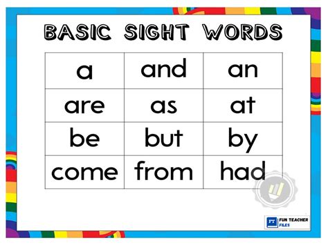 Teacher Fun Files Basic Sight Words Charts Themeloader