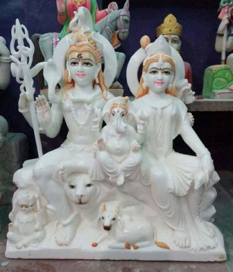 Painted Hindu White Veitnam Marble Shiv Parivar Statue For Worship At