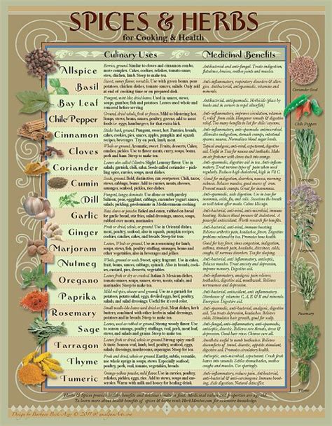 Benefits Of Herbs Chart Healing Herbs And Spices Chart For The