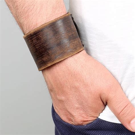 Wide Leather Bracelet Men Bracelet Cuff For Men Handmade Etsy