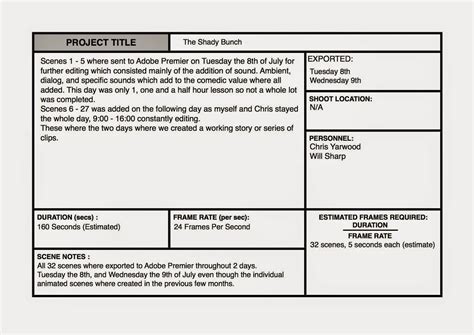 animation documentation sheets