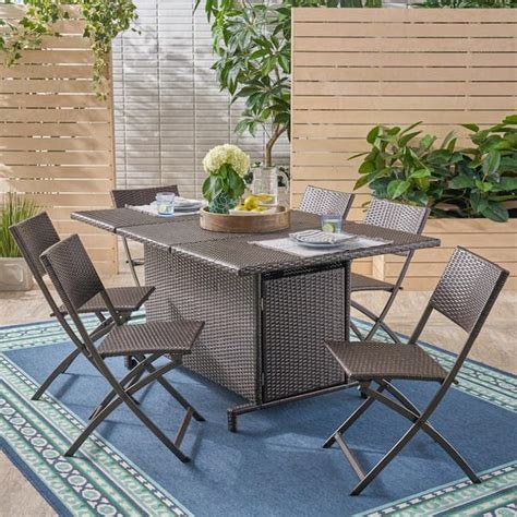 Noble House Maldives Multi Brown Piece Foldable Faux Rattan Outdoor