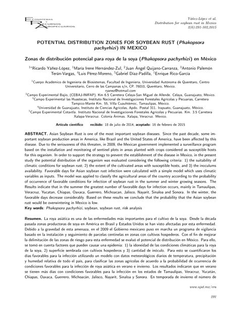 Pdf Zonas De Distribuci N Potencial Para Roya De La Soya Phakopsora