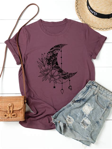 Shein Lune Camiseta Luna Con Estampado Floral Moda De Mujer Shein