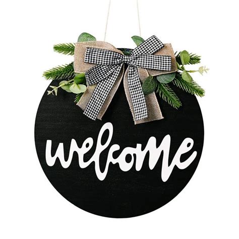 Welcome Sign for Front Door Round Wood Sign Hanging for Farmhouse porch