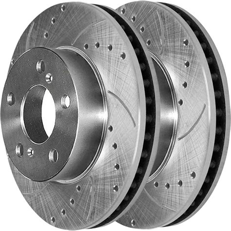 Amazon Autoshack Front Drilled Slotted Brake Rotors Silver Pair Of