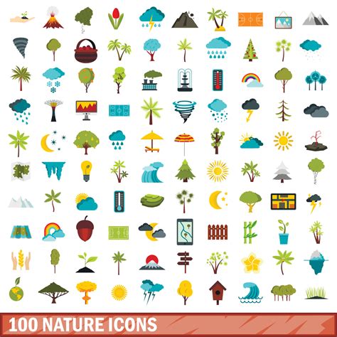100 iconos de naturaleza, estilo plano 8772443 Vector en Vecteezy