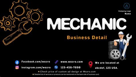 Free Mechanic Business Card Design — WOZRO