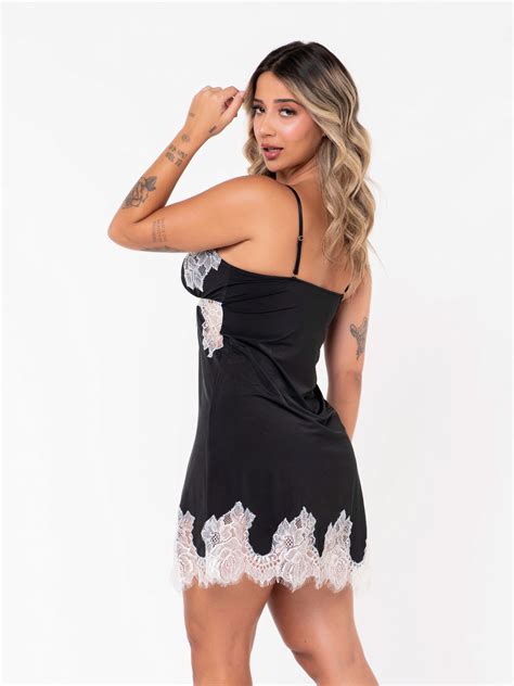 Camisola Sexy De Alça Microfibra Renda Na Barra Kyra