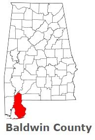 Baldwin County on the map of Alabama 2024. Cities, roads, borders and ...