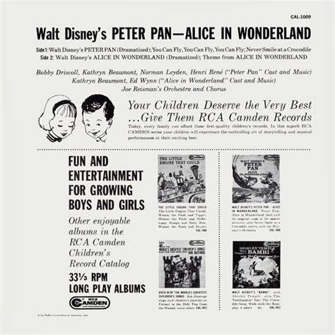 DisneylandRecords CAL 1009 Walt Disney S Peter Pan Alice In