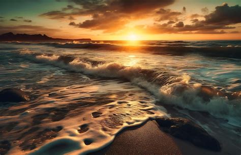 Premium Photo | A sunset over a beach with waves