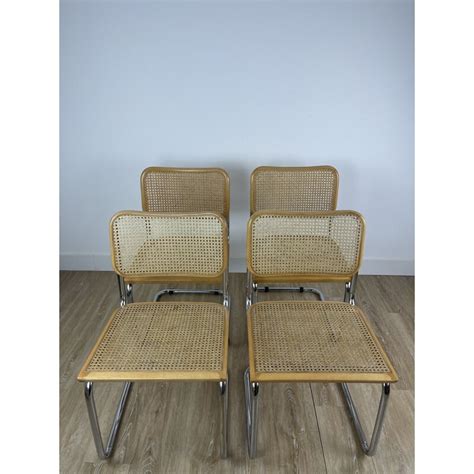 Lot De Chaises Vintage Cesca B En Acier Chrom Et Cannage Par