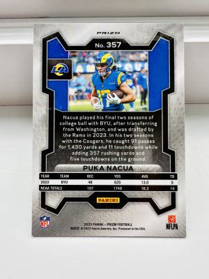 2023 Panini Prizm Football PUKA NACUA RC No 357 GREEN WAVE PRIZM MCP