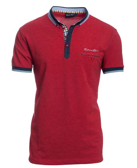 Polo Homme Uni Rouge Chin Manches Courtes Piqu Col Chemise Poche