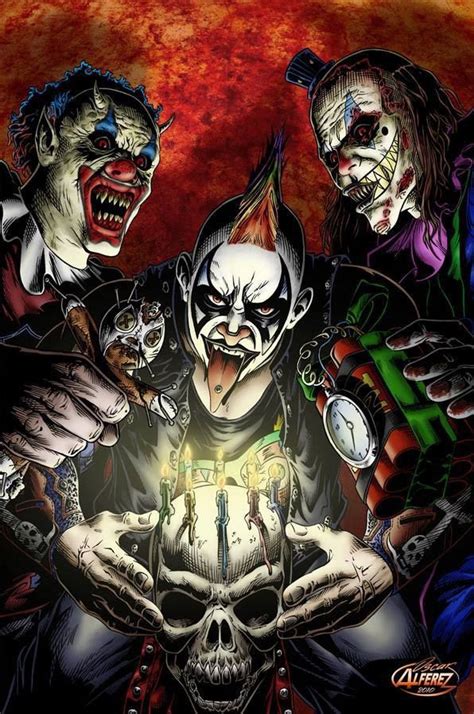 Three Creepy Clowns Holding A Lit Candle In Front Of Their Face And