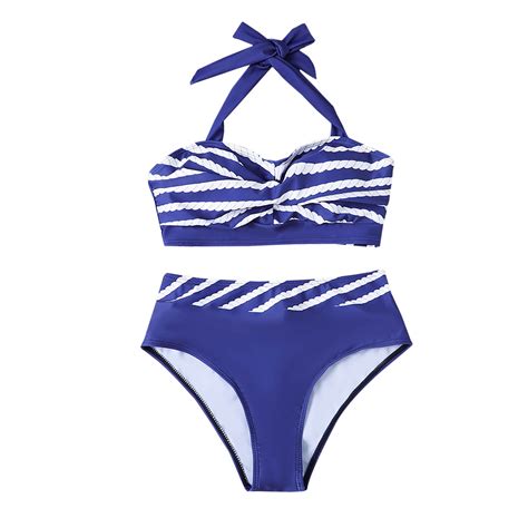 Jalioing Plus Size Bikini Sets For Women String Piece Swim Bra Stripe