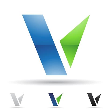 Ícone de logotipo abstrato brilhante verde e azul da letra v formas