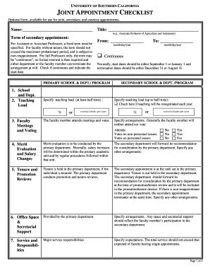 Fillable Online Viterbischool Usc JOINT APPOINTMENTS CHECKLIST