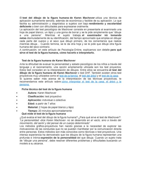Test De La Figura Humana Karen Machover El Test Del Dibujo De La