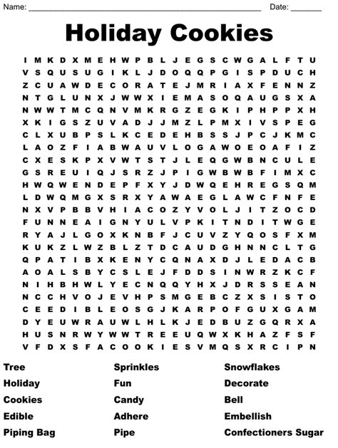 Holiday Cookies Word Search Wordmint