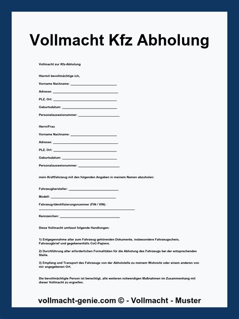 Vollmacht Kfz Abholung - WORD