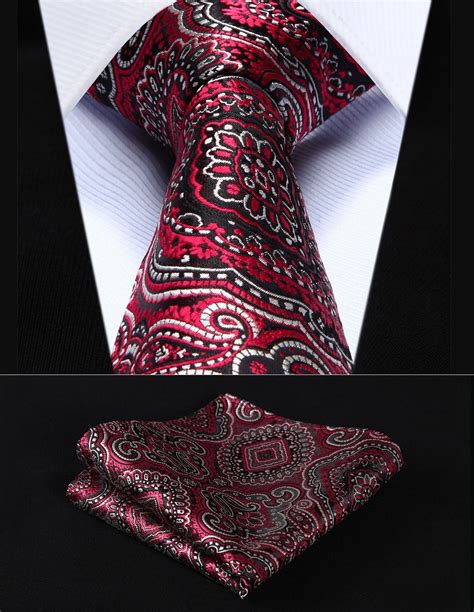 Party Wedding Classic Pocket Square Tie Tp707u8s Red Black Paisley 3 4 Silk Woven Men Tie